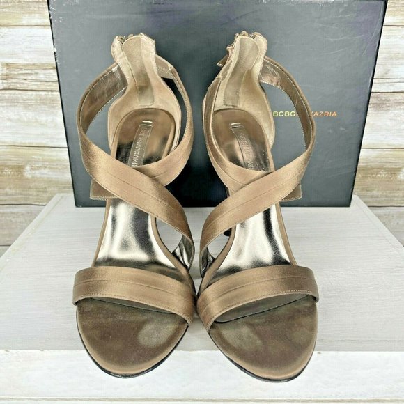 BCBG Max Azria Women Gold Cross Strap Stiletto Sli - Picture 3 of 8